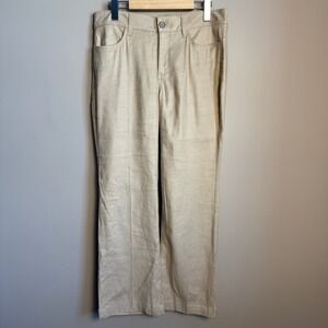 NYDJ CURVES 360 Womens Linen‎ Blend Straight Leg Pants Khaki Beige Size 6 Summer